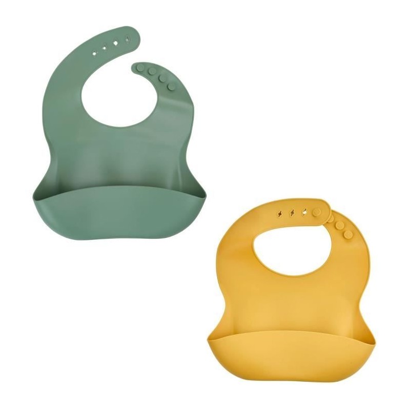 Lot de 2 bavoirs - THERMOBABY - Silicone - Vert Cactus et Jaune Miel - Lot de 2 bavoirs - THERMOBABY - Silicone - Vert Cactus et Jaune Miel -