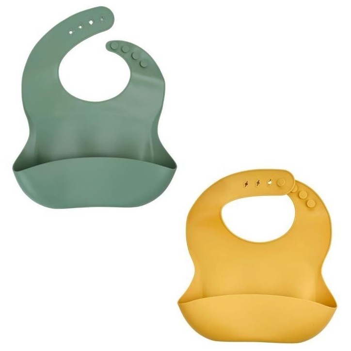 Lot de 2 bavoirs - THERMOBABY - Silicone - Vert Cactus et Jaune Miel - Etanches et réglables Lot de 2 bavoirs - THERMOBABY - Silicone - Vert Cactus et Jaune Miel - Etanches et réglables