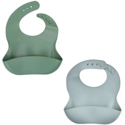 Lot de 2 bavoirs - THERMOBABY - Silicone - Vert Cactus et Gris - Etanc