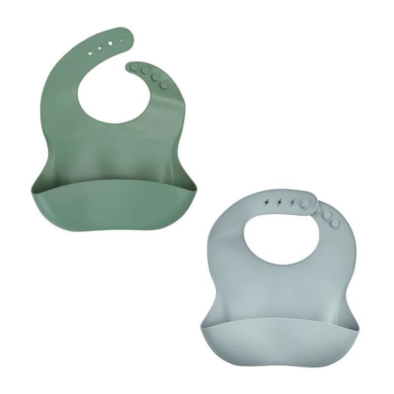 Lot de 2 bavoirs - THERMOBABY - Silicone - Vert Cactus et Gris - Etanc Lot de 2 bavoirs - THERMOBABY - Silicone - Vert Cactus et Gris - Etanc