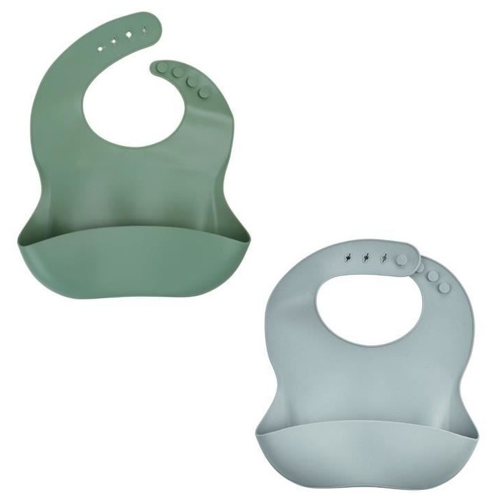 Lot de 2 bavoirs - THERMOBABY - Silicone - Vert Cactus et Gris - Etanches et réglables Lot de 2 bavoirs - THERMOBABY - Silicone - Vert Cactus et Gris - Etanches et réglables