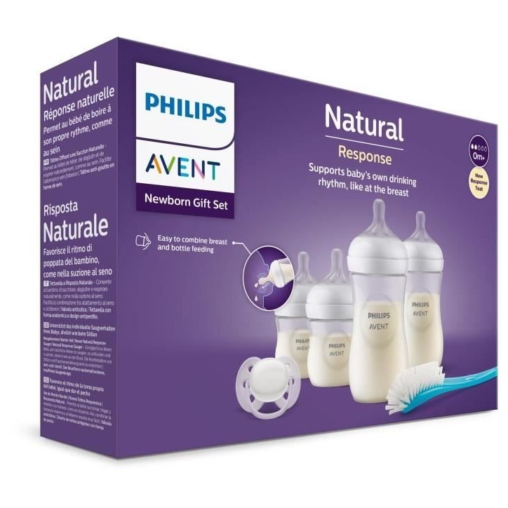 Kit nouveau-né - PHILIPS AVENT - Natural 3.0 - 2 Biberons 125ml + 2 Biberons 260ml + Sucette Ultra Douce 0-6M + Goupillon Kit nouveau-né - PHILIPS AVENT - Natural 3.0 - 2 Biberons 125ml + 2 Biberons 260ml + Sucette Ultra Douce 0-6M + Goupillon