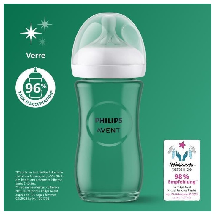 Kit nouveau-né - PHILIPS AVENT - Natural Verre 3.0 - Biberon Verre 120ml + 2 Biberons 240ml + Sucettes Ultra Douce 0-6M Kit nouveau-né - PHILIPS AVENT - Natural Verre 3.0 - Biberon Verre 120ml + 2 Biberons 240ml + Sucettes Ultra Douce 0-6M
