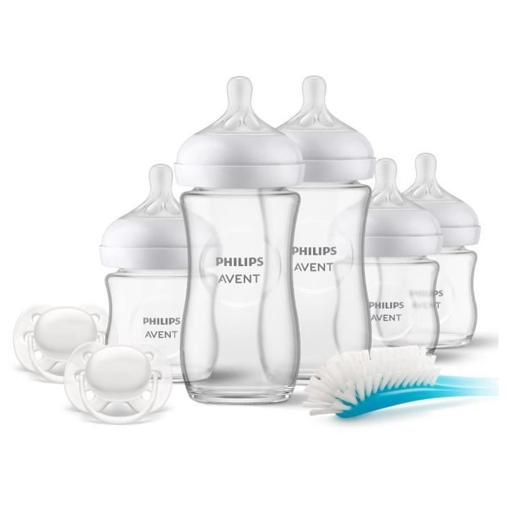 Kit nouveau-né - PHILIPS AVENT - Natural Verre 3.0 - 3 Biberons 120ml + 2 Biberons 240ml + Sucettes Ultra Douce 0-6M + Goupillo Kit nouveau-né - PHILIPS AVENT - Natural Verre 3.0 - 3 Biberons 120ml + 2 Biberons 240ml + Sucettes Ultra Douce 0-6M + Goupillo