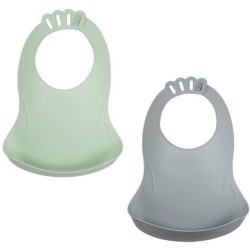 Lot de 2 bavoirs - THERMOBABY - BIBOU - Vert Céladon et Gris Charme -