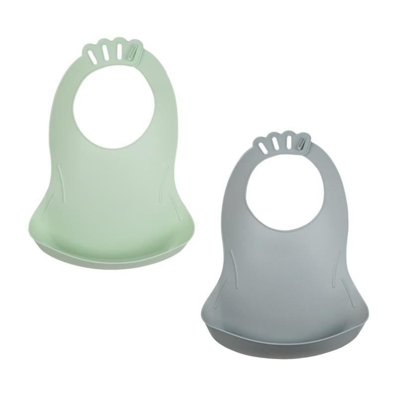 Lot de 2 bavoirs - THERMOBABY - BIBOU - Vert Céladon et Gris Charme - Lot de 2 bavoirs - THERMOBABY - BIBOU - Vert Céladon et Gris Charme -