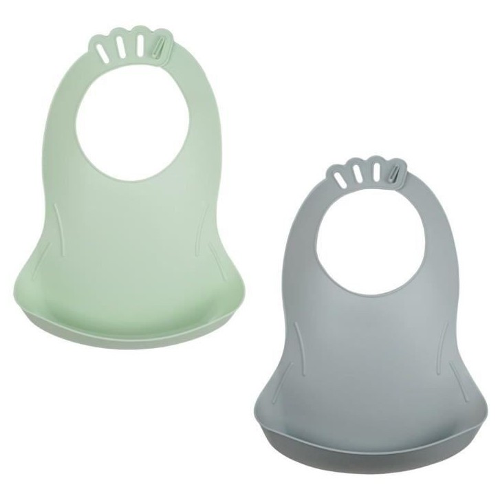 Lot de 2 bavoirs - THERMOBABY - BIBOU - Vert Céladon et Gris Charme - Ajustables et étanches Lot de 2 bavoirs - THERMOBABY - BIBOU - Vert Céladon et Gris Charme - Ajustables et étanches