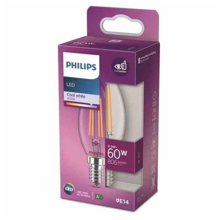 Ampoule LED PHILIPS Non dimmable - E14 - 60W - Blanc Froid Ampoule LED PHILIPS Non dimmable - E14 - 60W - Blanc Froid