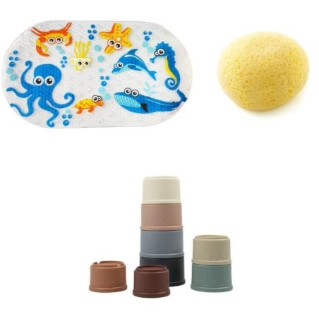 Pack accessoires de Bain - THERMOBABY - Tapis antidérapant - Eponge e