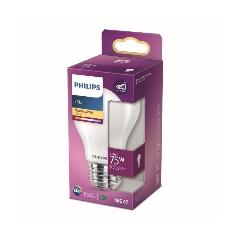 Philips Ampoule LED Equivalent 75W E27 Blanc chaud Non Dimmable Philips Ampoule LED Equivalent 75W E27 Blanc chaud Non Dimmable