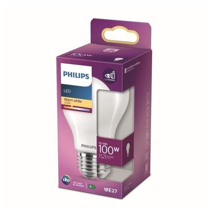 Philips ampoule LED Equivalent 100W E27 Blanc chaud Non dimmable, Plastique Philips ampoule LED Equivalent 100W E27 Blanc chaud Non dimmable, Plastique
