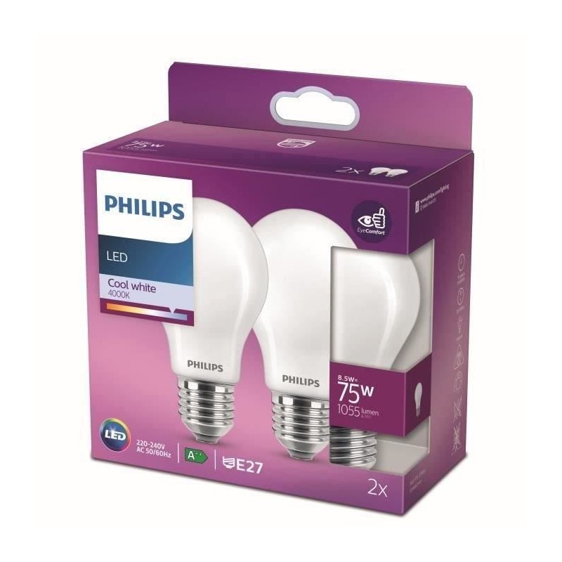 Philips ampoule LED Equivalent 75W E27 Blanc froid non dimmable, verre Philips ampoule LED Equivalent 75W E27 Blanc froid non dimmable, verre