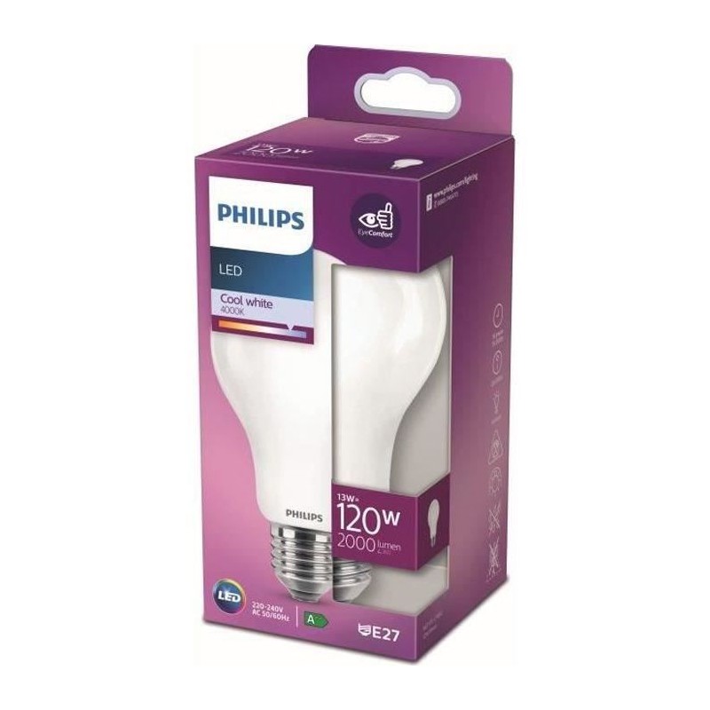 Philips Ampoule LED Equivalent 120W E27 Blanc froid Non Dimmable, verr Philips Ampoule LED Equivalent 120W E27 Blanc froid Non Dimmable, verr