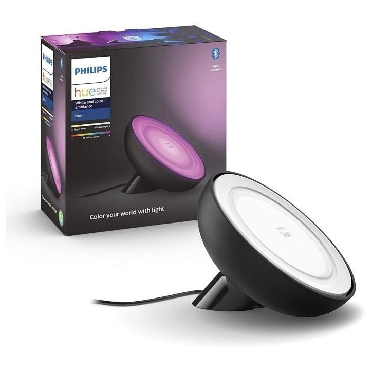 Philips Hue White & Color Ambiance, lampe Bloom, Noir, compatible Bluetooth, fonctionne avec Alexa, Google et Homekit Philips Hue White & Color Ambiance, lampe Bloom, Noir, compatible Bluetooth, fonctionne avec Alexa, Google et Homekit