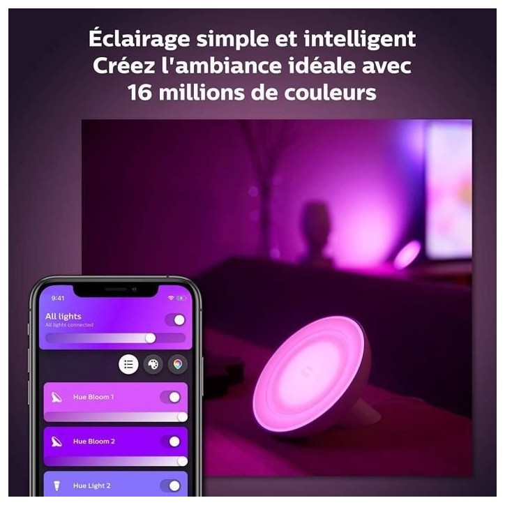 Philips Hue White & Color Ambiance, lampe Bloom, Noir, compatible Bluetooth, fonctionne avec Alexa, Google et Homekit Philips Hue White & Color Ambiance, lampe Bloom, Noir, compatible Bluetooth, fonctionne avec Alexa, Google et Homekit