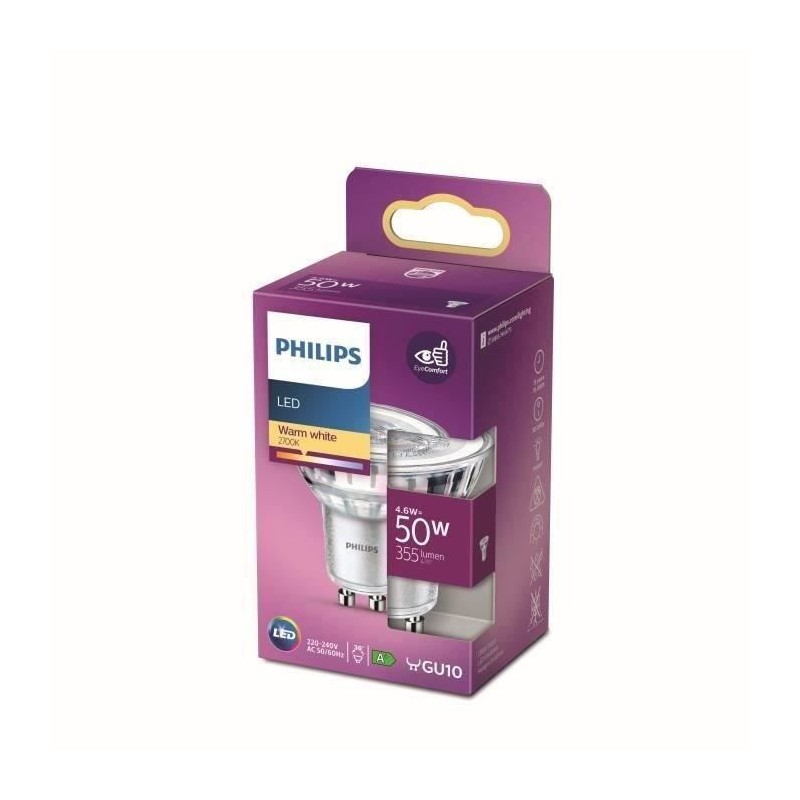 Philips Ampoule LED Equivalent50W GU10 Blanc chaud Non Dimmable Philips Ampoule LED Equivalent50W GU10 Blanc chaud Non Dimmable