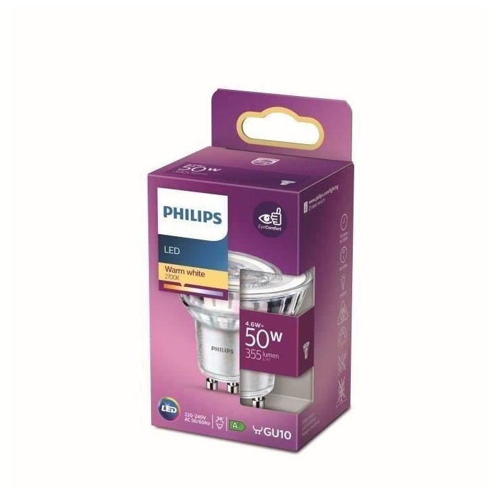 Philips Ampoule LED Equivalent50W GU10 Blanc chaud Non Dimmable Philips Ampoule LED Equivalent50W GU10 Blanc chaud Non Dimmable