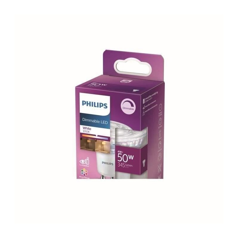 Philips Ampoule LED Equivalent 50W GU10, Dimmable, Verre Philips Ampoule LED Equivalent 50W GU10, Dimmable, Verre