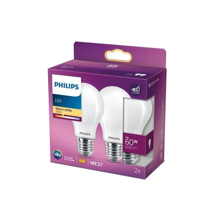PHILIPS LED Classic 60W Standard E27 Blanc Chaud Non Dimmable Lot de 2 PHILIPS LED Classic 60W Standard E27 Blanc Chaud Non Dimmable Lot de 2