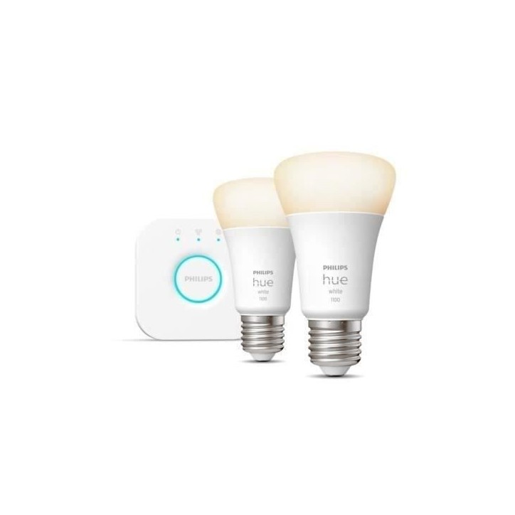 Ampoules connectées Philips Hue Kit de démarrage ampoule connectée White 9.5 Watt E27 x2 + Philips Hue Bridge Ampoules connectées Philips Hue Kit de démarrage ampoule connectée White 9.5 Watt E27 x2 + Philips Hue Bridge