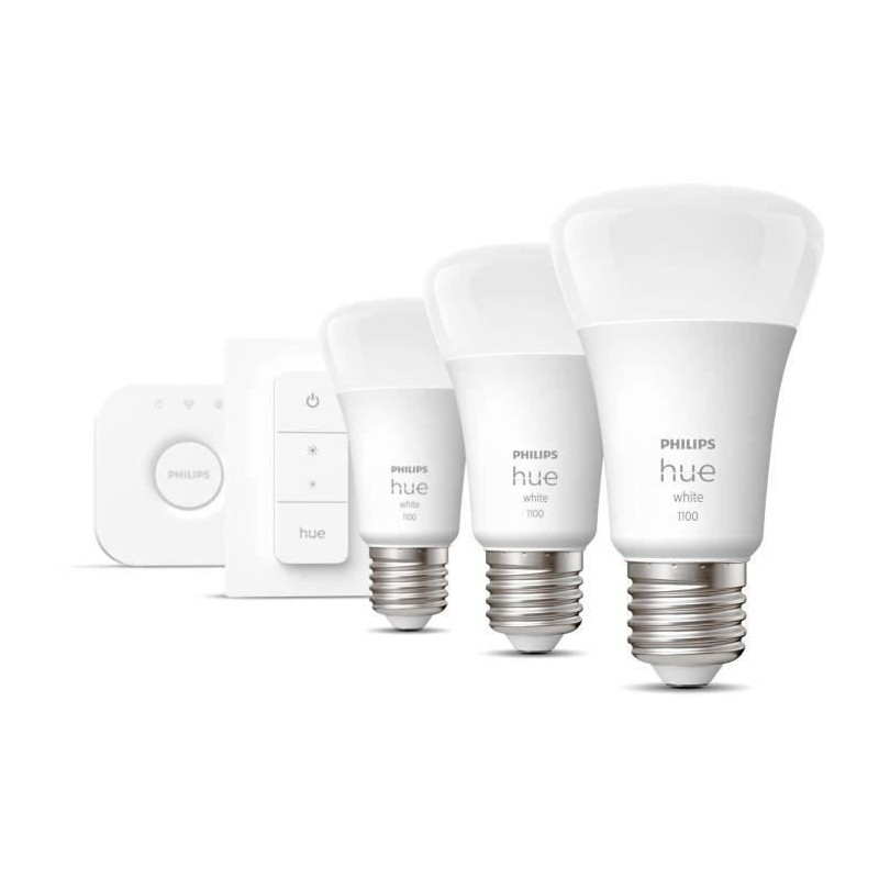 PHILIPS Hue White Kit de démarrage ampoule LED connectée 9,5W - E27 PHILIPS Hue White Kit de démarrage ampoule LED connectée 9,5W - E27
