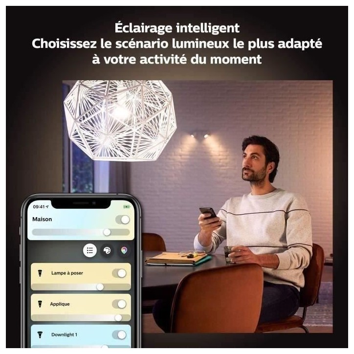 Philips Hue White Ambiance, ampoule LED connectée E27 équivalent 75W, 1100 lumen, compatible Bluetooth, pack de 2 Philips Hue White Ambiance, ampoule LED connectée E27 équivalent 75W, 1100 lumen, compatible Bluetooth, pack de 2