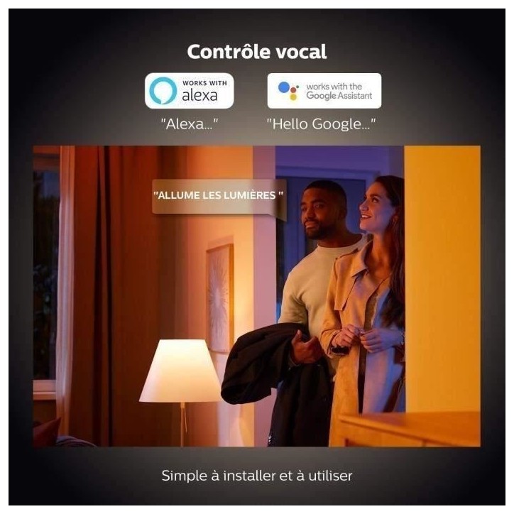 Philips Hue White Ambiance, ampoule LED connectée E27 équivalent 75W, 1100 lumen, compatible Bluetooth, pack de 2 Philips Hue White Ambiance, ampoule LED connectée E27 équivalent 75W, 1100 lumen, compatible Bluetooth, pack de 2
