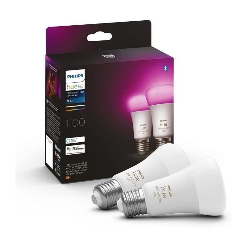 Ampoules connectées Philips Hue pack de 2 ampoules White & Color Ambi Ampoules connectées Philips Hue pack de 2 ampoules White & Color Ambi