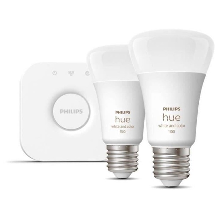 Philips Hue White and Color Ambiance, Kit de démarrage 2 ampoules E27, 75W, Bluetooth, fonctionne avec Alexa, Google et Homekit Philips Hue White and Color Ambiance, Kit de démarrage 2 ampoules E27, 75W, Bluetooth, fonctionne avec Alexa, Google et Homekit