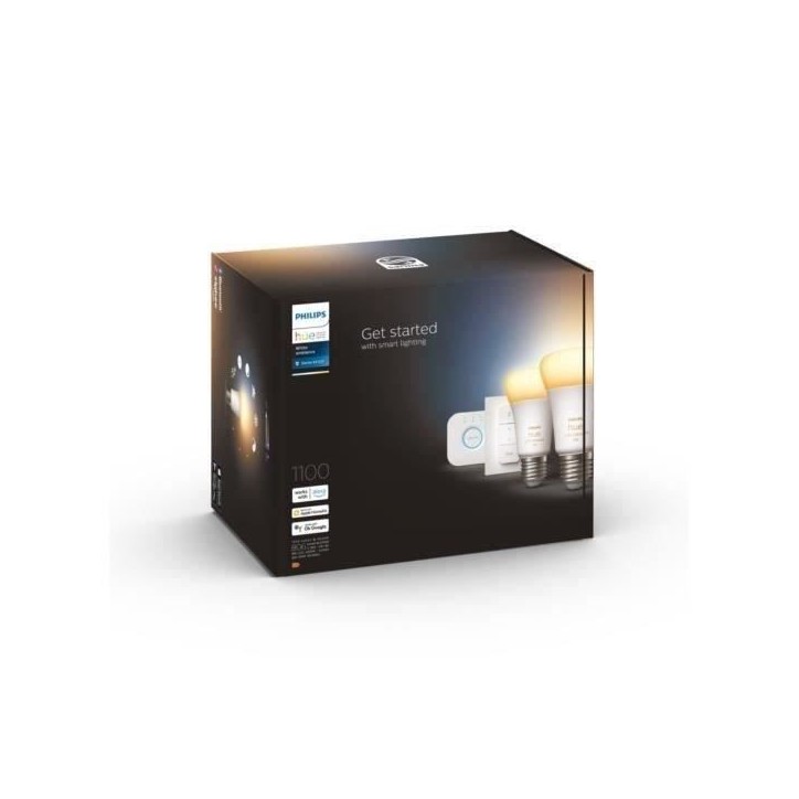 Philips Hue - Kit démarrage ampoule LED connectée White - 10,5W - Lot 2 E27 - Télécommande Hue Philips Hue - Kit démarrage ampoule LED connectée White - 10,5W - Lot 2 E27 - Télécommande Hue
