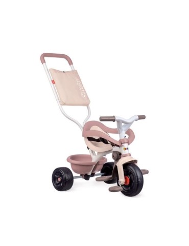 Smoby -Tricycle évolutif enfant Be Fun Confort - Rose - Canne parentale amovible - Repose-pieds rétractable