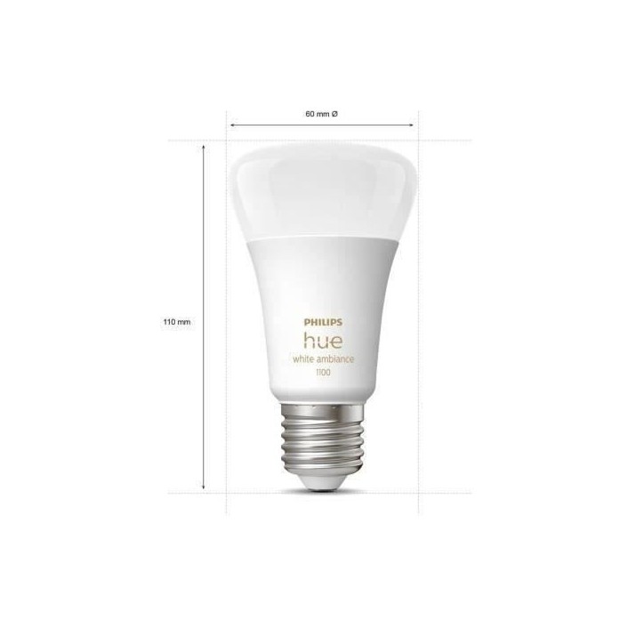 Philips Hue - Kit démarrage ampoule LED connectée White - 10,5W - Lot 2 E27 - Télécommande Hue Philips Hue - Kit démarrage ampoule LED connectée White - 10,5W - Lot 2 E27 - Télécommande Hue