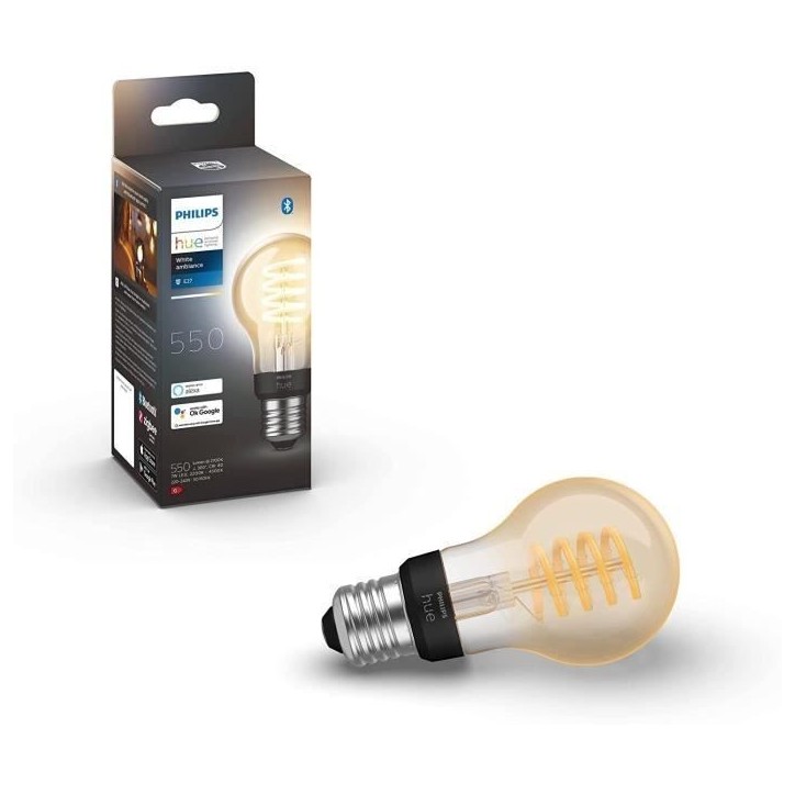 Philips Hue White Ambiance, ampoule LED connectée Filament E27, compatible Bluetooth, fonctionne avec Alexa, Google et Homekit Philips Hue White Ambiance, ampoule LED connectée Filament E27, compatible Bluetooth, fonctionne avec Alexa, Google et Homekit
