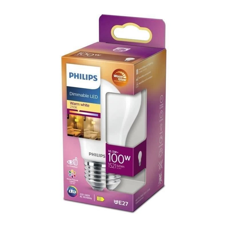 PHILIPS Ampoule LED Standard E27 - 100W Blanc Chaud Dépolie Verre Com PHILIPS Ampoule LED Standard E27 - 100W Blanc Chaud Dépolie Verre Com