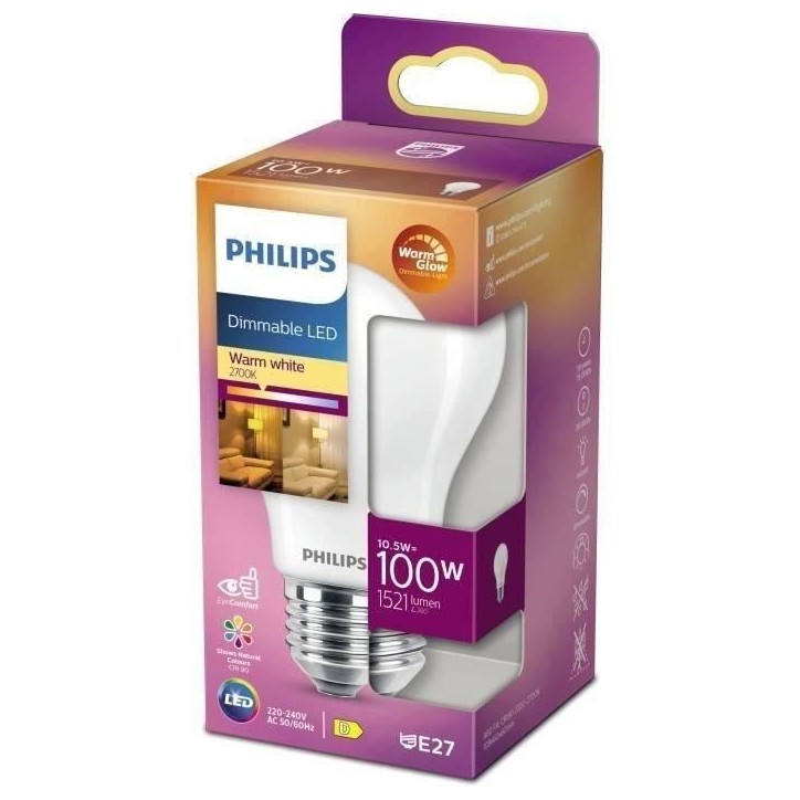 PHILIPS Ampoule LED Standard E27 - 100W Blanc Chaud Dépolie Verre Compatible Variateur - Verre PHILIPS Ampoule LED Standard E27 - 100W Blanc Chaud Dépolie Verre Compatible Variateur - Verre
