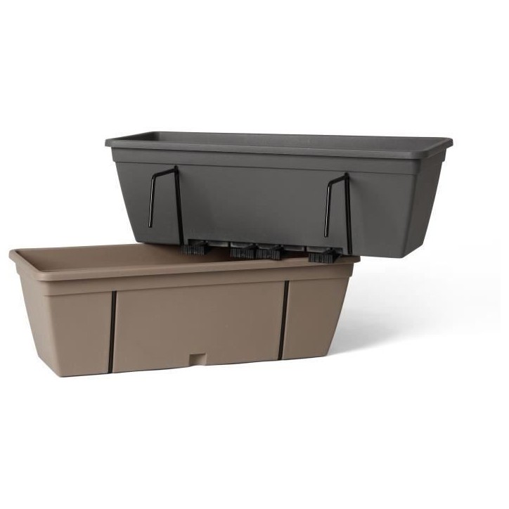 Kit jardiniere avec crochet en métal, réserve d'eau et écarteur pour les écoulements - GARDEN ID Smart - Taupe 50 cm