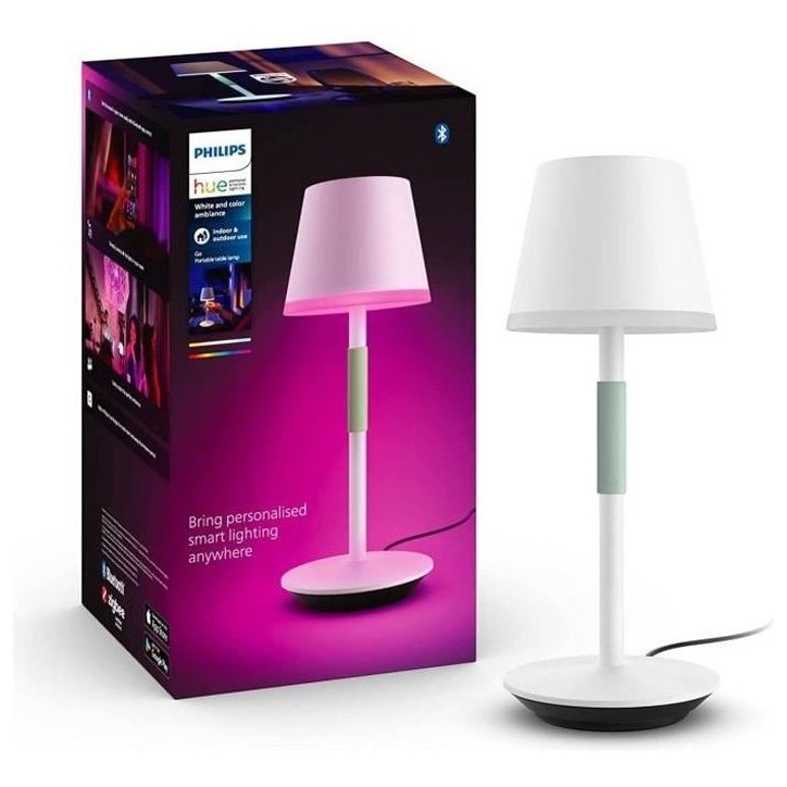 Philips White and Color Ambiance, lampe a poser portable Hue Belle, compatible Bluetooth, blanche Philips White and Color Ambiance, lampe a poser portable Hue Belle, compatible Bluetooth, blanche