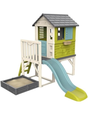 Smoby - Maison Enfant Pilotis Square - Toboggan + Echelle - Bac a sable ou Carré a potager