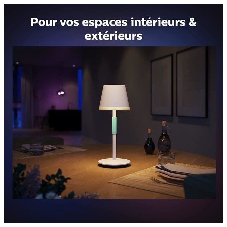 Philips White and Color Ambiance, lampe a poser portable Hue Belle, compatible Bluetooth, blanche Philips White and Color Ambiance, lampe a poser portable Hue Belle, compatible Bluetooth, blanche