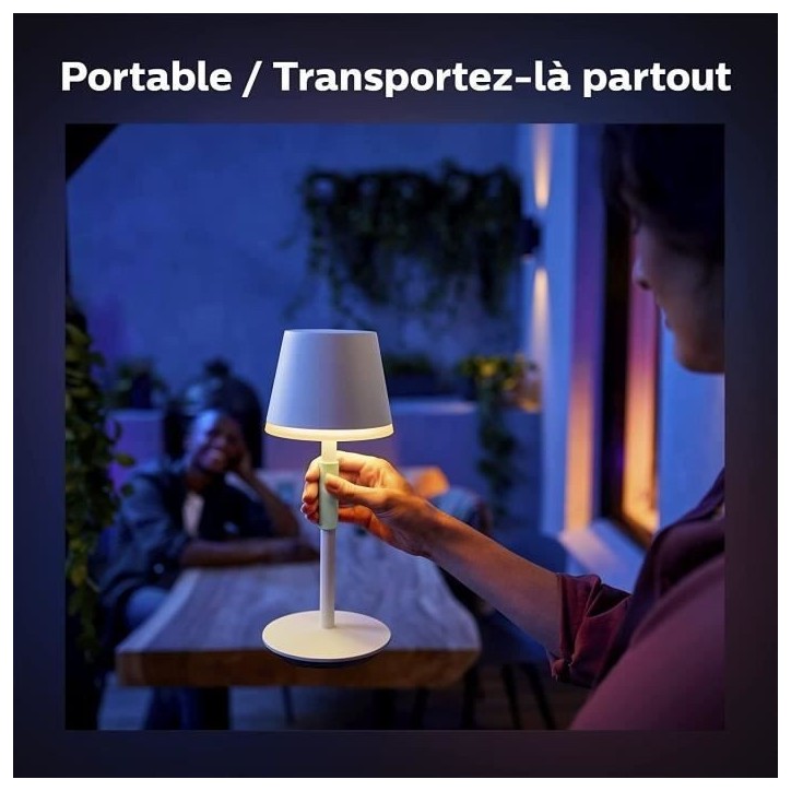 Philips White and Color Ambiance, lampe a poser portable Hue Belle, compatible Bluetooth, blanche Philips White and Color Ambiance, lampe a poser portable Hue Belle, compatible Bluetooth, blanche