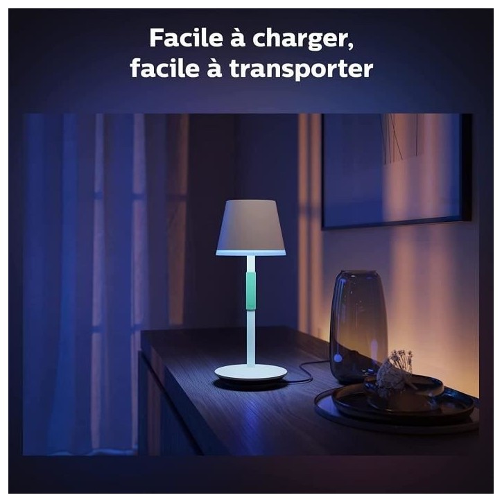 Philips White and Color Ambiance, lampe a poser portable Hue Belle, compatible Bluetooth, blanche Philips White and Color Ambiance, lampe a poser portable Hue Belle, compatible Bluetooth, blanche