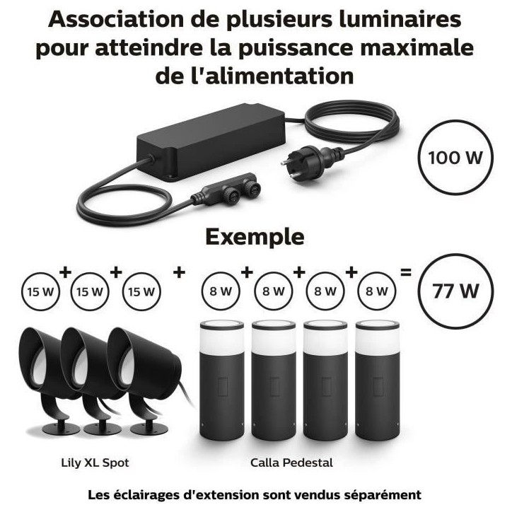 Câble alimentation 100W - Philips Hue Outdoor - Noir - Electrique Câble alimentation 100W - Philips Hue Outdoor - Noir - Electrique
