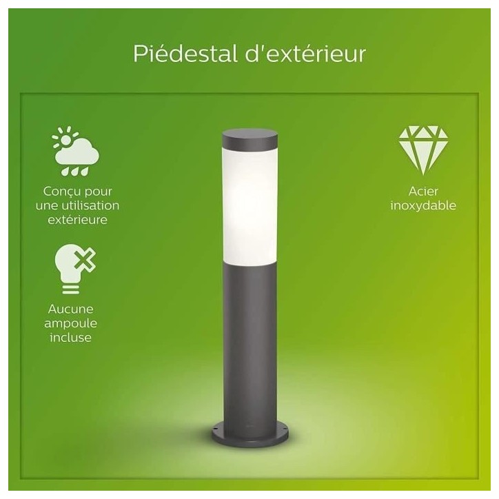 Borne extérieure PHILIPS Utrecht - Métal - LED - 1x20W - Gris - Contemporain - Design
