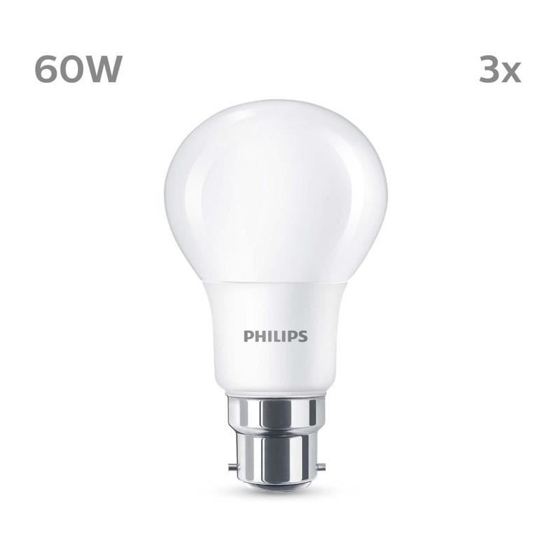 Ampoule LED - PHILIPS - 60 W - B22 - Blanc chaud - Dépolie - Non-Dimm