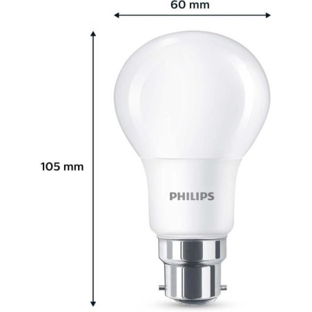 Ampoule LED - PHILIPS - 60 W - B22 - Blanc chaud - Dépolie - Non-Dimmable - 3 pieces
