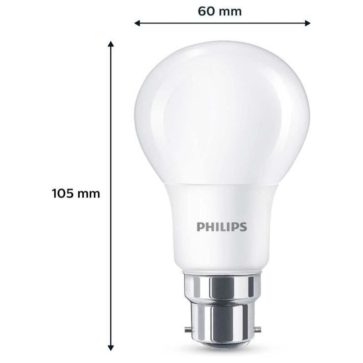 Ampoule LED - PHILIPS - 60 W - B22 - Blanc chaud - Dépolie - Non-Dimmable - 3 pieces Ampoule LED - PHILIPS - 60 W - B22 - Blanc chaud - Dépolie - Non-Dimmable - 3 pieces