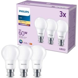 Ampoule LED - PHILIPS - 60 W - B22 - Blanc chaud - Dépolie - Non-Dimm