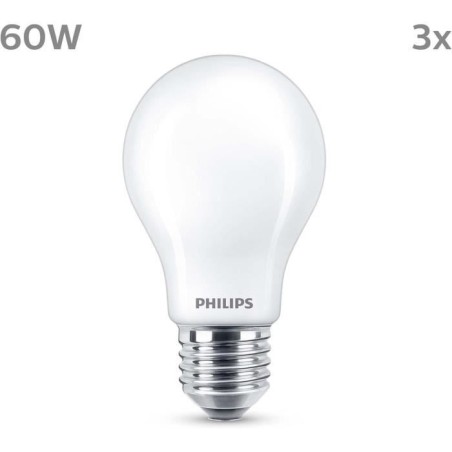 Ampoule LED - PHILIPS - Classic - 60 W - A60 E27 - Blanc chaud - Non d