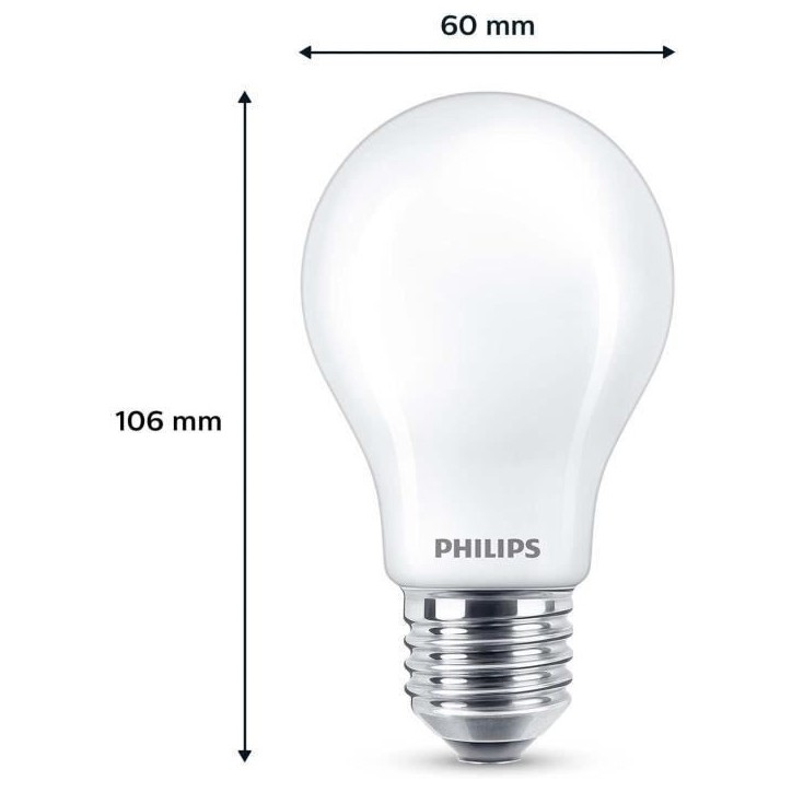 Ampoule LED - PHILIPS - Classic - 60 W - A60 E27 - Blanc chaud - Non dimmable x 3 Ampoule LED - PHILIPS - Classic - 60 W - A60 E27 - Blanc chaud - Non dimmable x 3