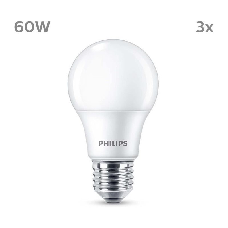 Ampoule LED - PHILIPS - 60 W - E27 - Blanc chaud - Dépolie - Non-Dimm